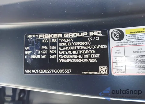 2023 Fisker Ocean One z USA, uszkodzony, nr VIN VCF1ZBU27PG005327